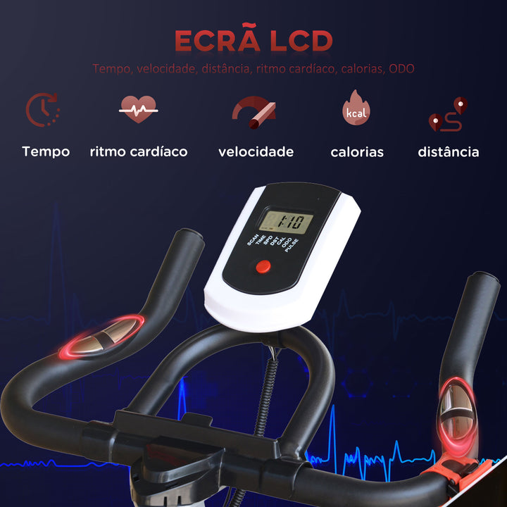Bicicleta Estática com Resistência Ajustável Bicicleta Fitness com Volante de Inércia de 8kg Ecrã LCD Assento e Guiador Ajustáveis Suporte para Tablet 103x48x115cm Preto