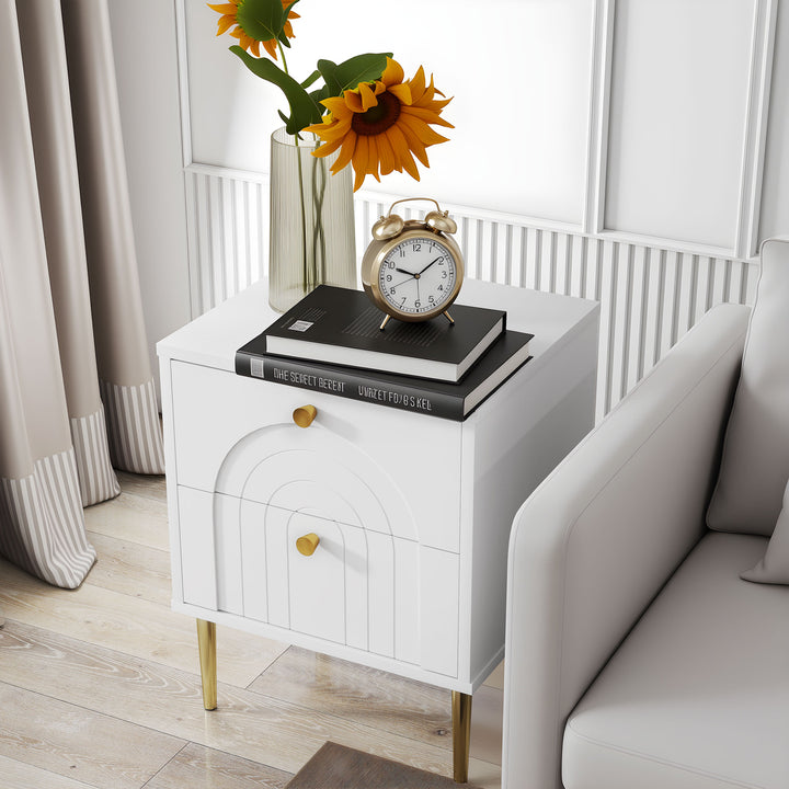 Conjunto de 2 Mesas de Cabeceira Mesas de Cabeceira para Dormitório com 2 Gavetas e Pés de Aço Estilo Moderno 40x35x50 cm Branco