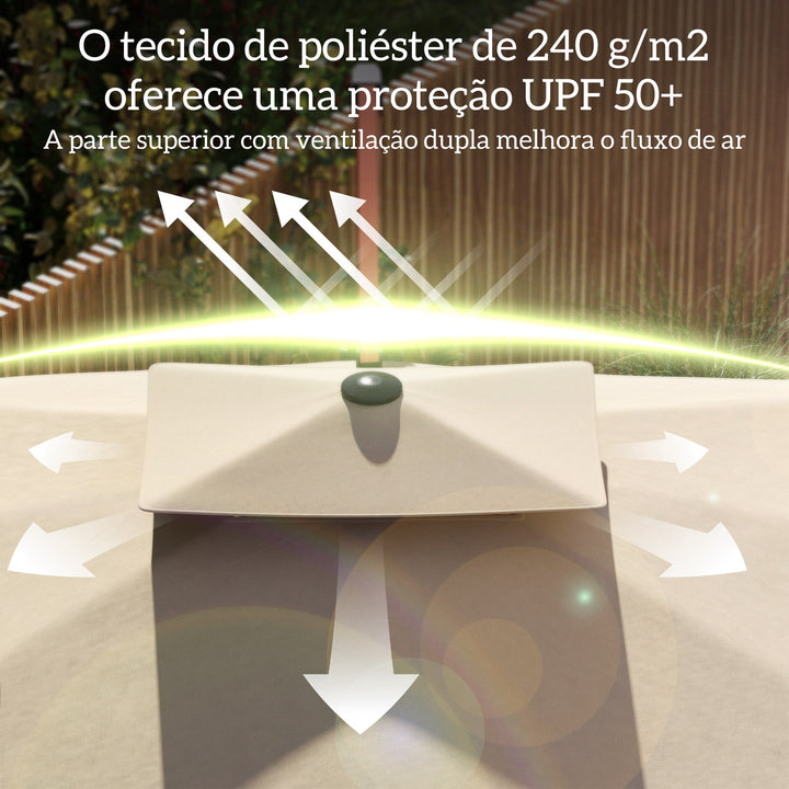 Chapéu de Sol de Jardim 300x198x252 cm Chapéu de Sol Excêntrico de Alumínio com Manivela Inclinação Ajustável Duplo Teto e Base Cruzada Giratória 360° para Varanda Exterior Pátio Caqui