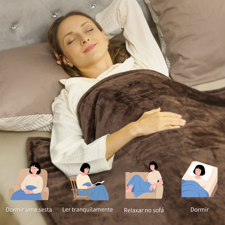 Manta Elétrica 180x130 cm Manta Térmica Sofá com Tecido Suave 10 Níveis de Temperatura Temporizador Lavável na Máquina Proteção contra Sobreaquecimento e Ecrã LED Marrom