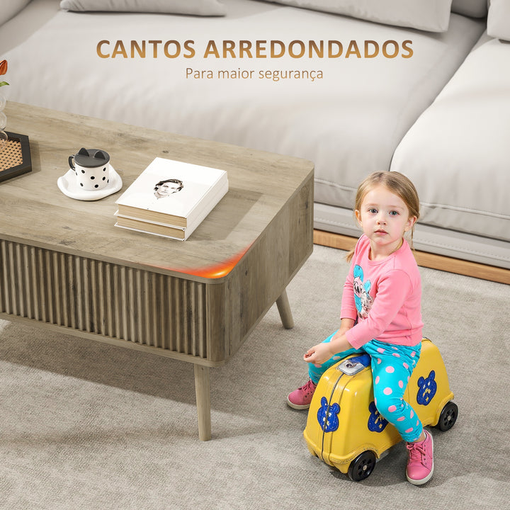 Mesa de Centro Elevatória Mesa de Café para Sala de Estar com Compartimentos Ocultos de Armazenamento e Pés de Pinho 91x56-80,5x43-57,5 cm Carvalho