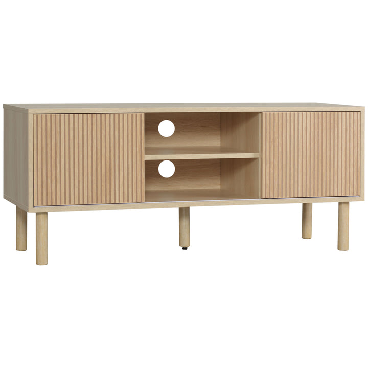 Móvel de TV Móvel para Televisão até 50 Polegadas com Portas de Correr Prateleiras Abertas e Orifícios para Cabos para Sala de Estar 115x40x49 cm Madeira