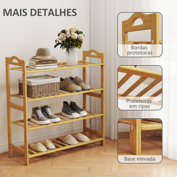 Sapateira de 4 Níveis Estante para Sapatos em Bambu para 12 Pares de Sapatos para Entrada Corredor Quarto 67,5x24,7x72 cm Madeira