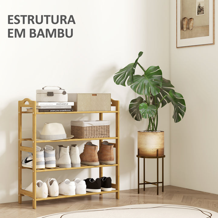 Sapateira de 4 Níveis Estante para Sapatos em Bambu para 12 Pares de Sapatos para Entrada Corredor Quarto 67,5x24,7x72 cm Madeira