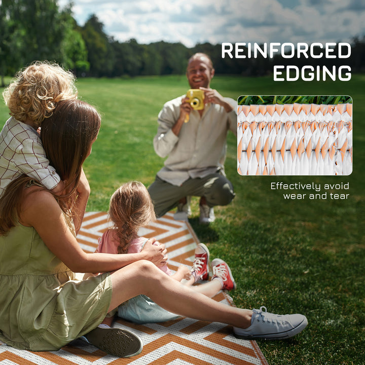 Tapete de Exterior 182x274cm Tapete Reversível de Plástico Impermeável para para Varanda Pátio Campismo Praia Marrom e Branco