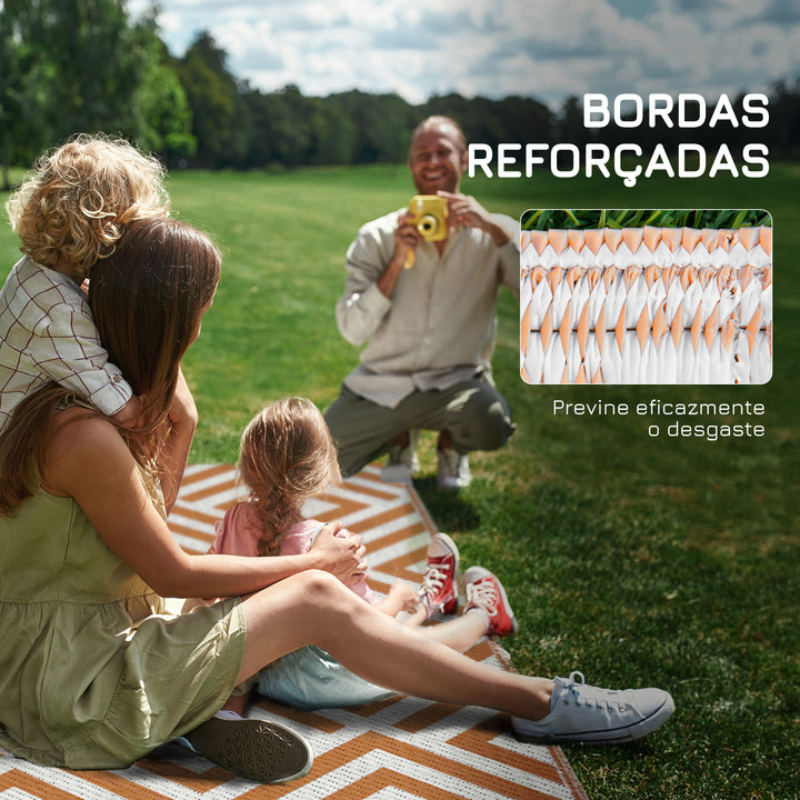 Tapete de Exterior 182x274cm Tapete Reversível de Plástico Impermeável para para Varanda Pátio Campismo Praia Marrom e Branco