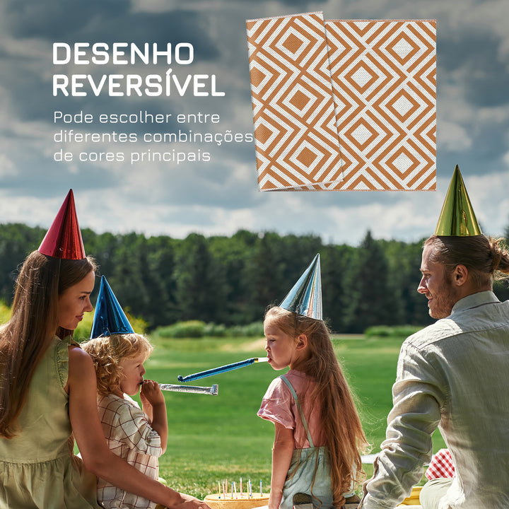 Tapete de Exterior 182x274cm Tapete Reversível de Plástico Impermeável para para Varanda Pátio Campismo Praia Marrom e Branco