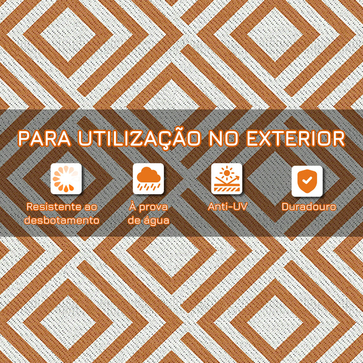 Tapete de Exterior 182x274cm Tapete Reversível de Plástico Impermeável para para Varanda Pátio Campismo Praia Marrom e Branco