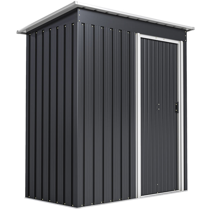 Abrigo de Jardim Exterior 1,5 m² 163x89x182 cm Abrigo Metálico para Ferramentas com Porta de Correr e Teto Inclinado para Pátio Preto