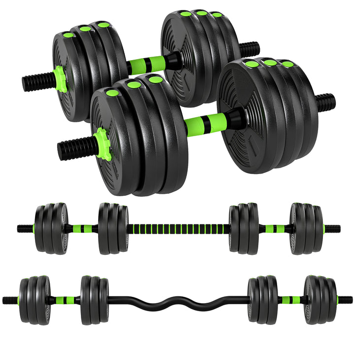 Conjunto de Halteres Ajustáveis 3 em 1 20 kg Conjunto de Pesos com Barras de Conexão e Pegas Antiderrapantes Pesos e Halteres para Exercício de Fitness Ginásio em Casa