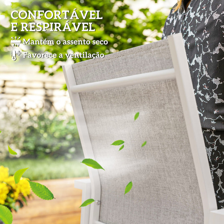 Conjunto de 2 Cadeiras de Jardim Cadeiras de Exterior Empilháveis Cadeiras de Refeição com Tecido Transpirável Estrutura em Aço Apoios de Braços e Encosto 56x58x89 cm Branco e Cinzento