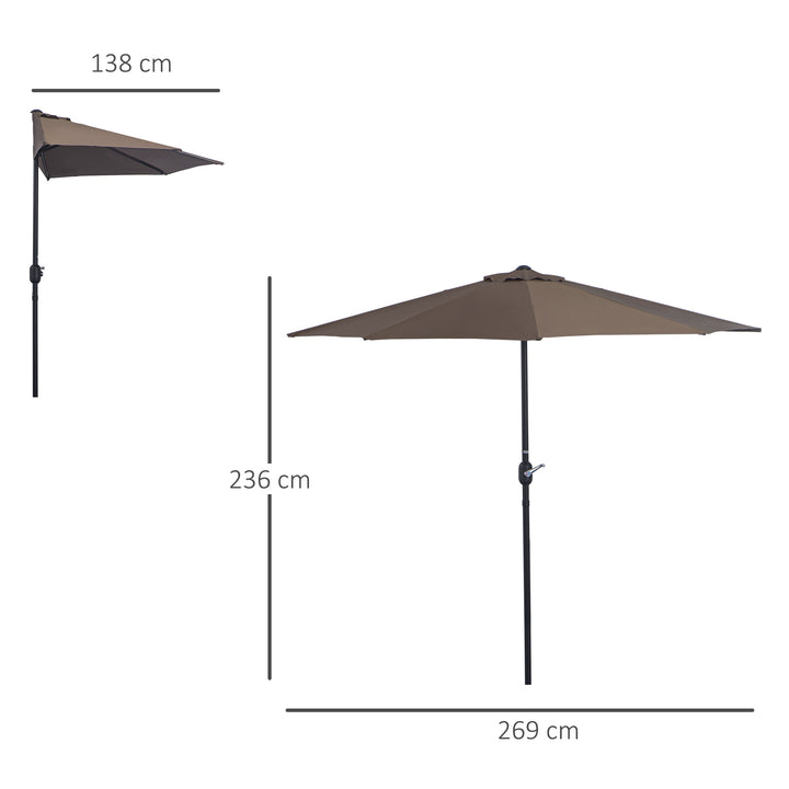 Chapéu de Sol Semicircular 269x138x236cm Chapéu de Sol à Manivela para Jardim Terraço Pátio Piscina Café