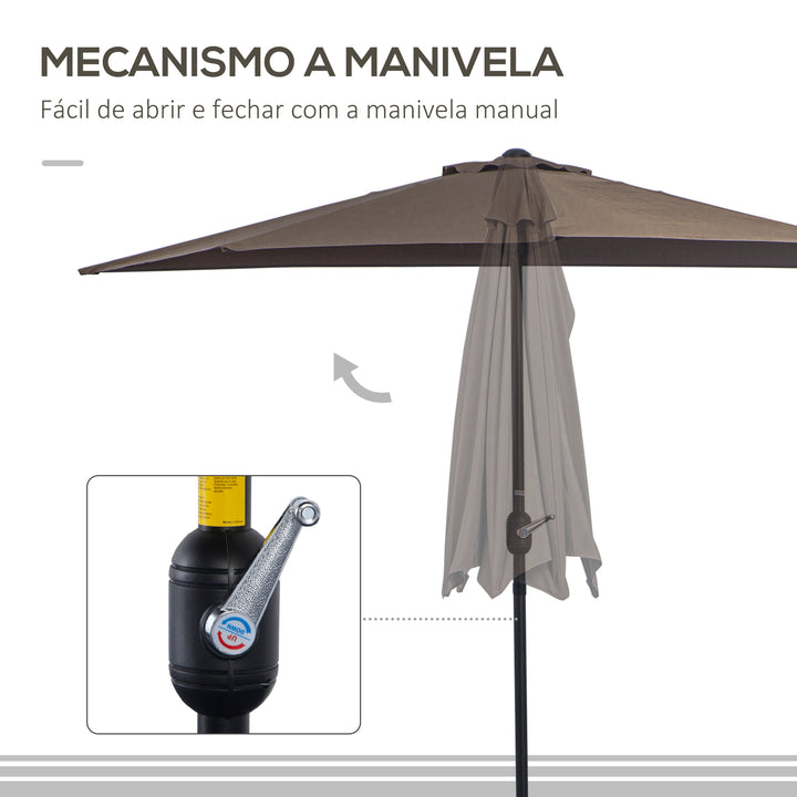 Chapéu de Sol Semicircular 269x138x236cm Chapéu de Sol à Manivela para Jardim Terraço Pátio Piscina Café