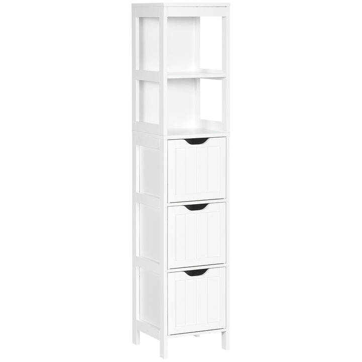 Armário Casa de Banho Estreito com 3 Gavetas e 2 Prateleiras Abertas Coluna de Casa de Banho Estilo Moderno para Sala Casa de Banho Cozinha 30x30x141,6 cm Branco