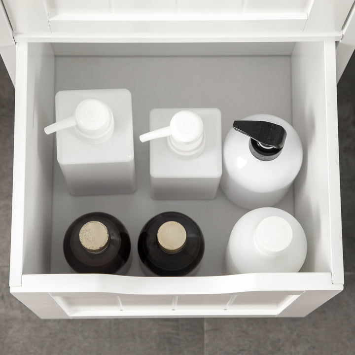Armário Casa de Banho Estreito com 3 Gavetas e 2 Prateleiras Abertas Coluna de Casa de Banho Estilo Moderno para Sala Casa de Banho Cozinha 30x30x141,6 cm Branco