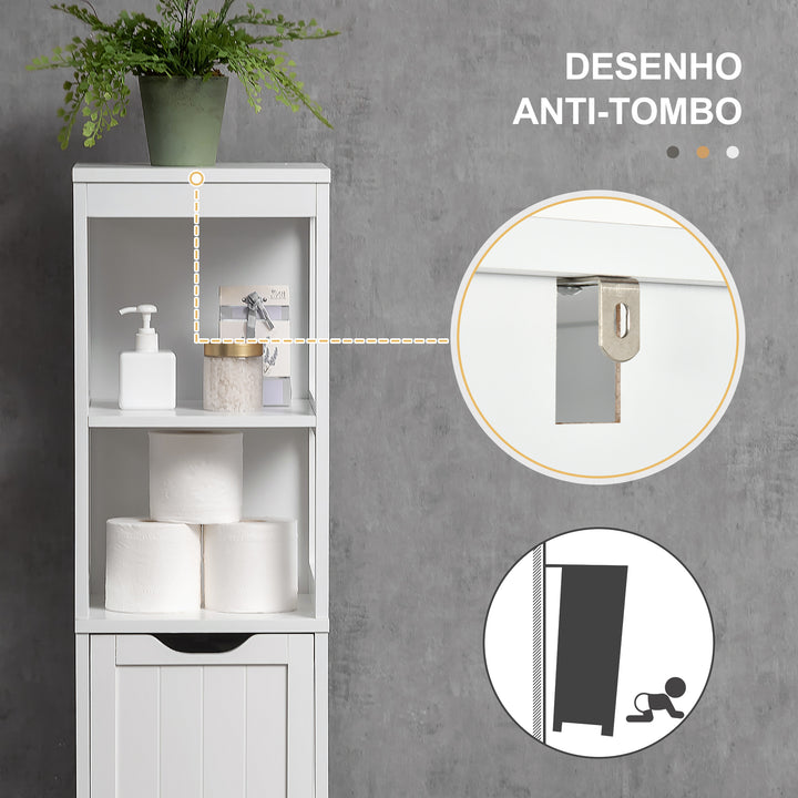 Armário Casa de Banho Estreito com 3 Gavetas e 2 Prateleiras Abertas Coluna de Casa de Banho Estilo Moderno para Sala Casa de Banho Cozinha 30x30x141,6 cm Branco