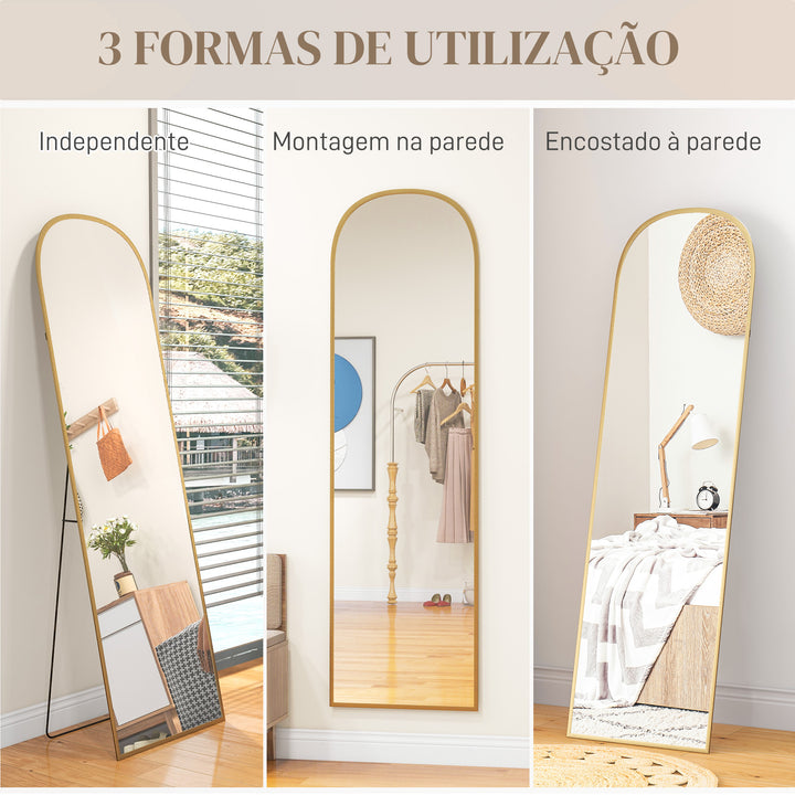 Espelho de Pé Espelho de Corpo Inteiro 50x170 cm Espelho de Parede com Estrutura de Liga de Alumínio e Suporte para Sala Quarto Banheiro Dourado