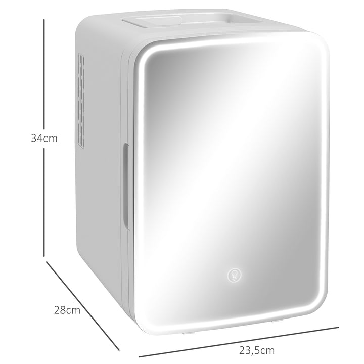 Mini Frigorífico para Cosméticos 10L Frigorífico Pequeno Silencioso 12V/240V para Arrefecer e Aquecer Espelho com Luzes LED Reguláveis para Maquilhagem Bebidas 23,5x28x34 cm Branco