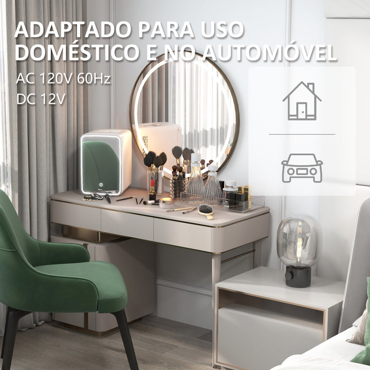 Mini Frigorífico para Cosméticos 10L Frigorífico Pequeno Silencioso 12V/240V para Arrefecer e Aquecer Espelho com Luzes LED Reguláveis para Maquilhagem Bebidas 23,5x28x34 cm Branco