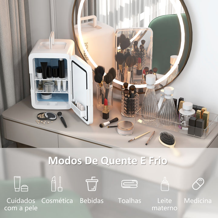 Mini Frigorífico para Cosméticos 10L Frigorífico Pequeno Silencioso 12V/240V para Arrefecer e Aquecer Espelho com Luzes LED Reguláveis para Maquilhagem Bebidas 23,5x28x34 cm Branco