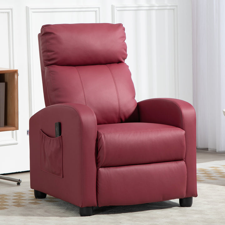 Poltrona de Massagem Poltrona Relax Reclinável com 2 Zonas de Massagem 8 Programas 5 Níveis de Intensidade e Controlo Remoto Estofada em PU 68x88x98 cm Borgonha