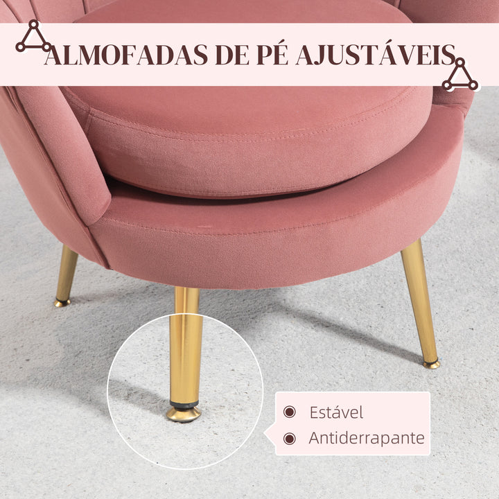 Poltrona de Sala Estofada em Veludo Poltrona para Quarto com Encosto em Forma de Concha e Pernas Douradas para Sala de Jantar 76x67x74 cm Rosa