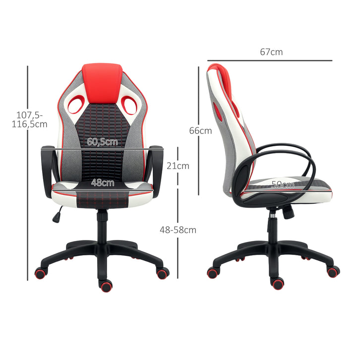 Cadeira Gaming com Altura Ajustável Cadeira Gamer em PU e Malha Transpirável Suporte Lombar e Apoio para a Cabeça para Casa Escritório Estudio 60,5x67x107,5-116,5 cm Multicor