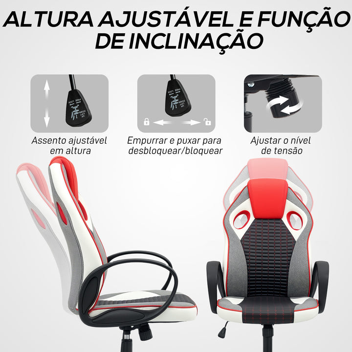 Cadeira Gaming com Altura Ajustável Cadeira Gamer em PU e Malha Transpirável Suporte Lombar e Apoio para a Cabeça para Casa Escritório Estudio 60,5x67x107,5-116,5 cm Multicor