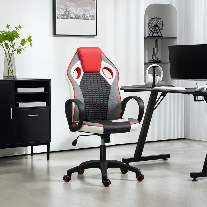 Cadeira Gaming com Altura Ajustável Cadeira Gamer em PU e Malha Transpirável Suporte Lombar e Apoio para a Cabeça para Casa Escritório Estudio 60,5x67x107,5-116,5 cm Multicor