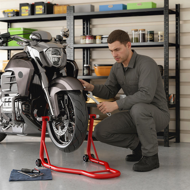 Descanso de Mota Suporte Traseiro Universal Portátil e Móvel – Cor Vermelho – Aço – 80x50x40 cm