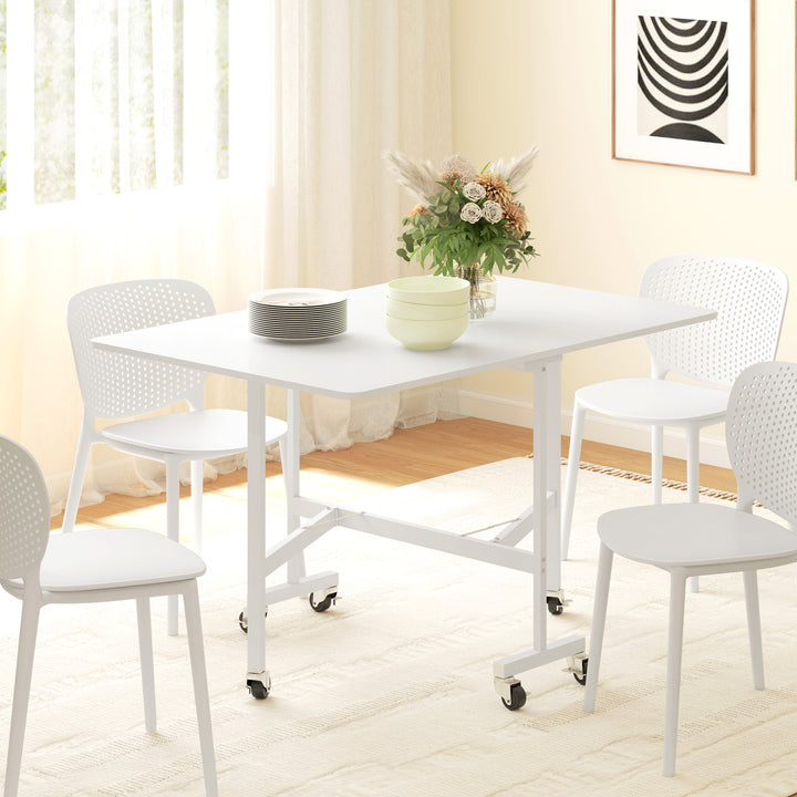 Mesa Dobrável de Cozinha para 4-6 Pessoas Mesa de Sala de Jantar Dobrável com Rodas e Laterais Dobráveis Mesa para Cozinha 120x80x73 cm Branco