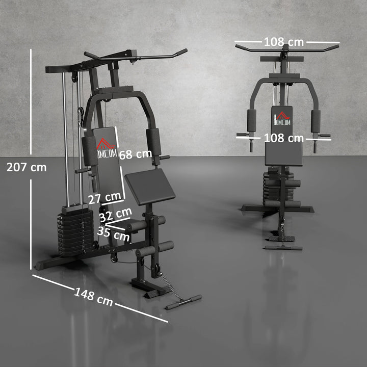 Multi Estação de Musculação Máquina de Musculação com Estribo para Pernas e Placas de Peso de 45kg para Treinamento Fitness em Casa Academia 148x108x207cm Preto