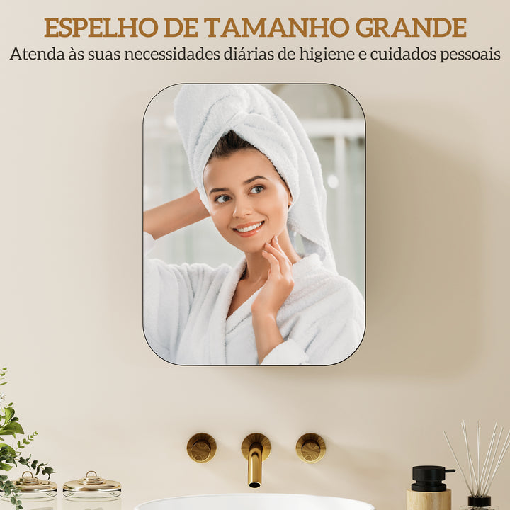 Armário de Casa de Banho com Espelho, Design com Bordas Arredondadas, Armário de Parede, Móvel para Casa de Banho Suspenso, Prateleiras Ajustáveis, 40,2x10,2x50,9 cm, Preto