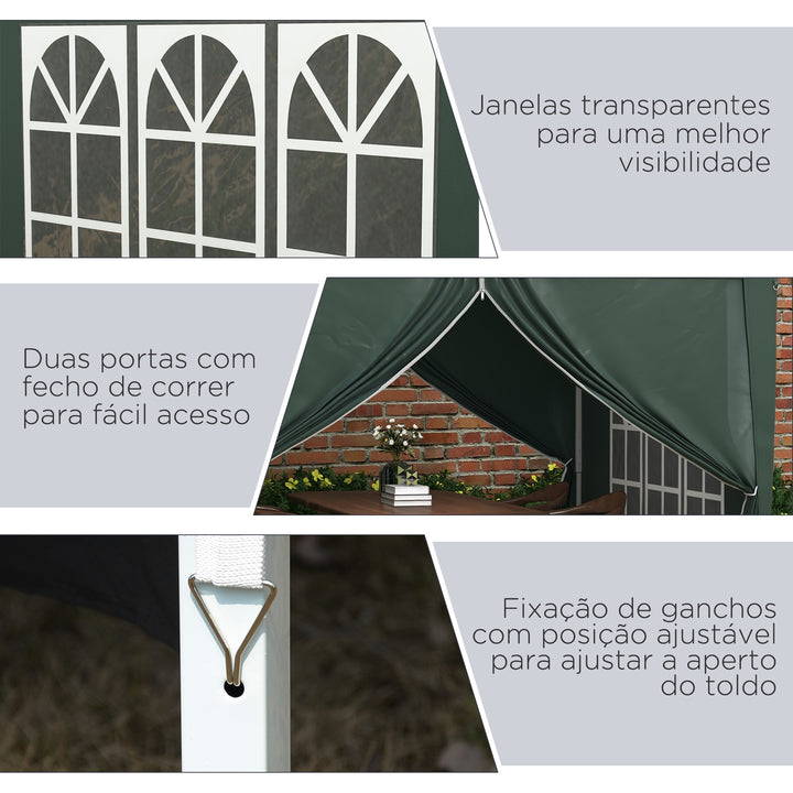 Tenda de Jardim com Paredes Laterais Amovíveis Janelas Porta com Zíper e Bolsa de Transporte 295x295x196-258 cm Verde
