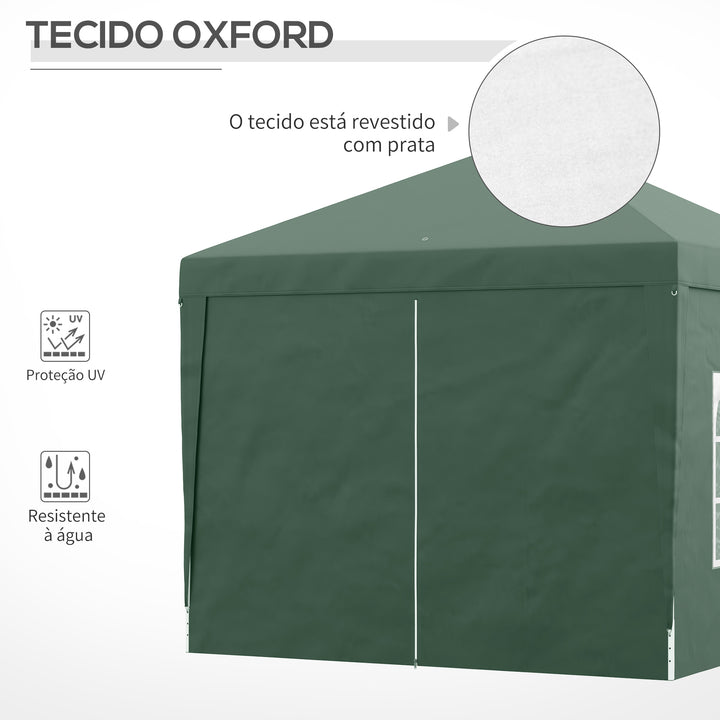 Tenda de Jardim com Paredes Laterais Amovíveis Janelas Porta com Zíper e Bolsa de Transporte 295x295x196-258 cm Verde