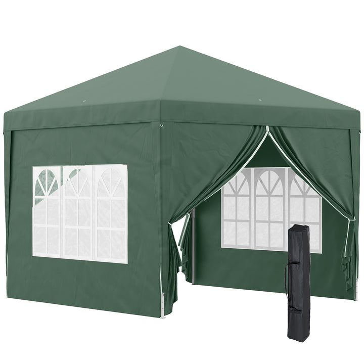 Tenda de Jardim com Paredes Laterais Amovíveis Janelas Porta com Zíper e Bolsa de Transporte 295x295x196-258 cm Verde
