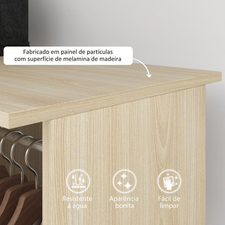 Roupeiro de Madeira Móvel Armário Roupeiro Aberto com 2 Barras para Pendurar e 3 Prateleiras Organizadoras para Dormitório 120x40x128 cm Madeira