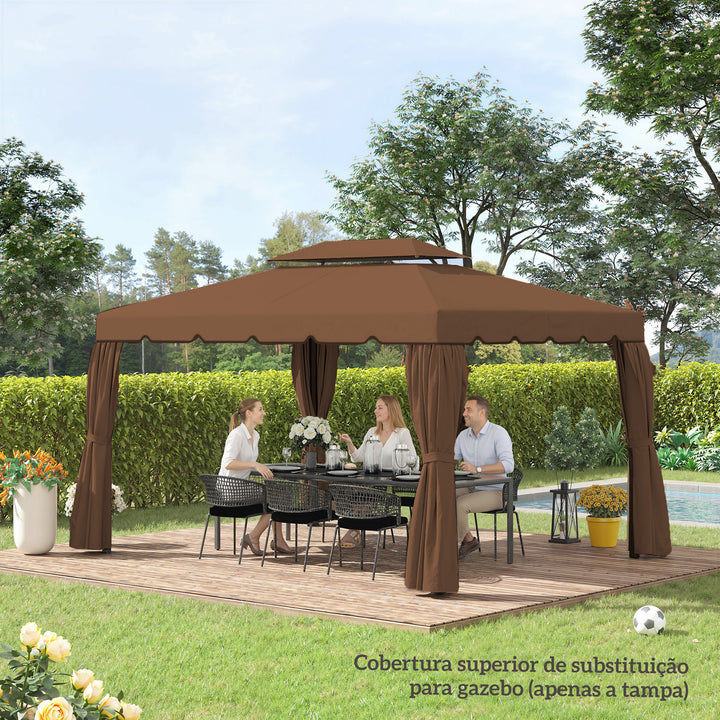 Toldo de Substituição para Pérgola 400x300 cm Teto de Substituição para Pérgolas Exterior com Duplo Teto e 8 Orifícios de Drenagem Marrom