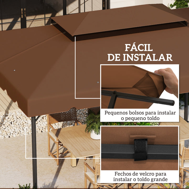 Toldo de Substituição para Pérgola 400x300 cm Teto de Substituição para Pérgolas Exterior com Duplo Teto e 8 Orifícios de Drenagem Marrom