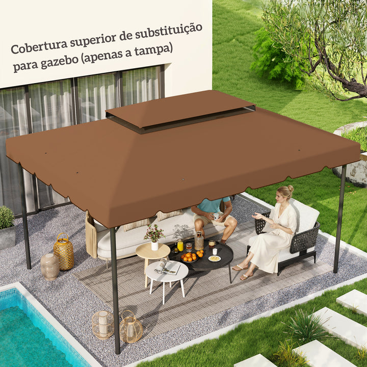 Toldo de Substituição para Pérgola 400x300 cm Teto de Substituição para Pérgolas Exterior com Duplo Teto e 8 Orifícios de Drenagem Marrom