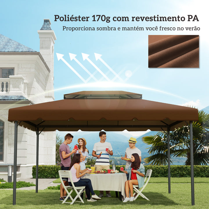 Toldo de Substituição para Pérgola 400x300 cm Teto de Substituição para Pérgolas Exterior com Duplo Teto e 8 Orifícios de Drenagem Marrom