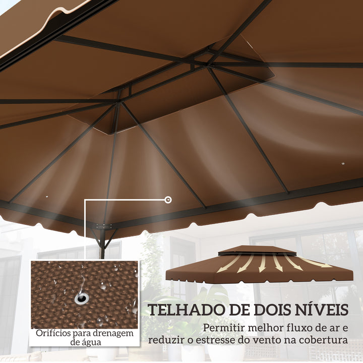 Toldo de Substituição para Pérgola 400x300 cm Teto de Substituição para Pérgolas Exterior com Duplo Teto e 8 Orifícios de Drenagem Marrom