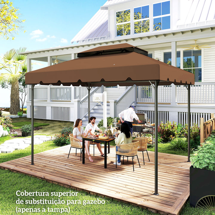 Toldo de Substituição para Pérgola 400x300 cm Teto de Substituição para Pérgolas Exterior com Duplo Teto e 8 Orifícios de Drenagem Marrom