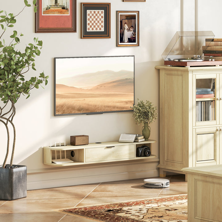 Móvel de TV Suspenso Móvel de TV para Sala com Gaveta Rebatível 2 Prateleiras Abertas Orifício para Cabos Estilo Moderno para Televisão 50 Polegadas 120x24x16 cm Madeira
