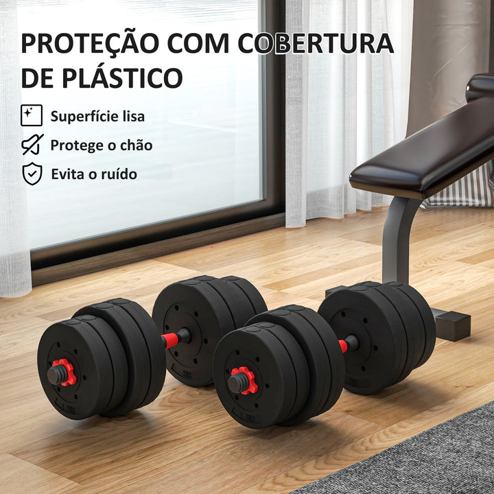 Conjunto de Halteres de 30 kg 2 em 1 com Barras de Conexão e Barra de Extensão Treinamento de Força e Levantamento de Pesos para Casa Escritório Ginásio Preto