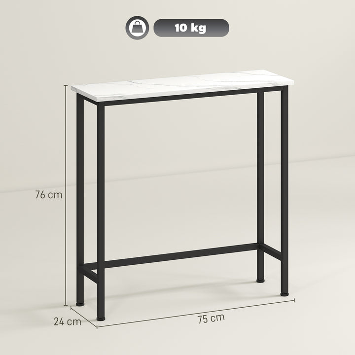 Mesa Consola Moderna Consola Estreita com Superfície com Efeito Mármore e Estrutura de Metal para Entrada Sala de Estar 75x24x76 cm Branco e Preto