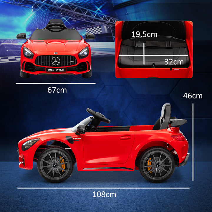 Carro Elétrico para Crianças acima de 3 Anos Carro Mercedes-Benz AMG GTR Carro Elétrico Infantil com Bateria 12V Controlo Remoto Faróis Buzina e Música 108x67x46 cm Vermelho