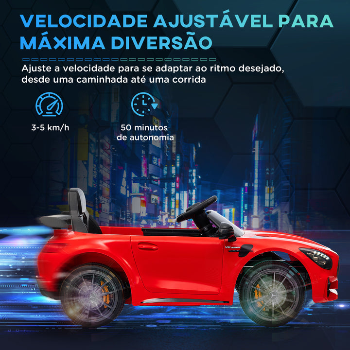 Carro Elétrico para Crianças acima de 3 Anos Carro Mercedes-Benz AMG GTR Carro Elétrico Infantil com Bateria 12V Controlo Remoto Faróis Buzina e Música 108x67x46 cm Vermelho