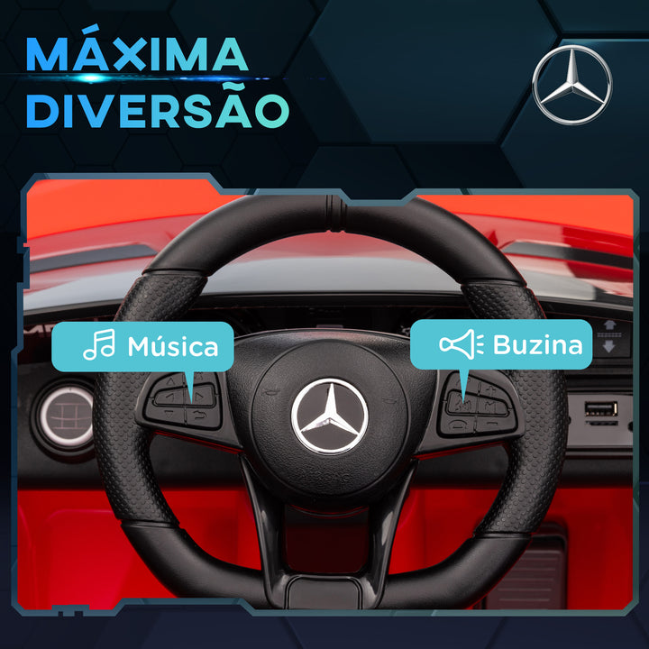 Carro Elétrico para Crianças acima de 3 Anos Carro Mercedes-Benz AMG GTR Carro Elétrico Infantil com Bateria 12V Controlo Remoto Faróis Buzina e Música 108x67x46 cm Vermelho