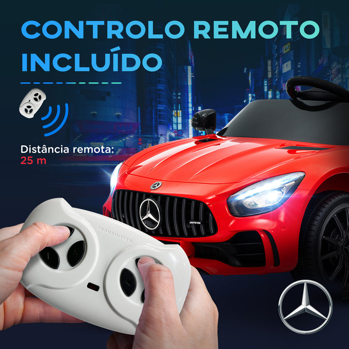 Carro Elétrico para Crianças acima de 3 Anos Carro Mercedes-Benz AMG GTR Carro Elétrico Infantil com Bateria 12V Controlo Remoto Faróis Buzina e Música 108x67x46 cm Vermelho